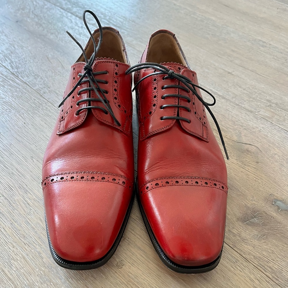 CHRISTIAN LOUBOUTIN ‘Cousin Charles Flat' Red Leather Derby Oxfords Loafers